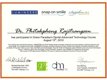Lumineer Certificate Dr.Phitakpong Rajitrangson